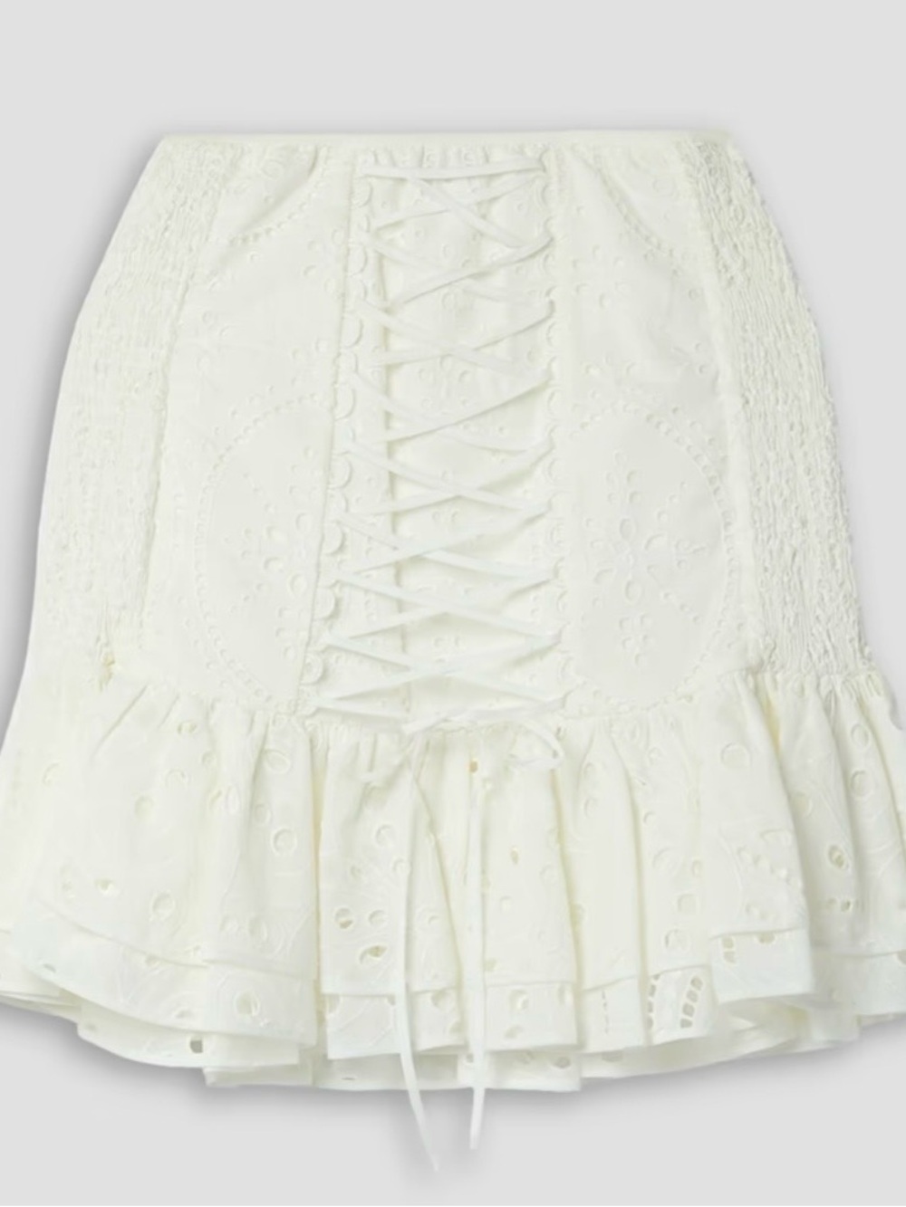 Charo Ruiz White Eyelet Lace-Up Ruffle Mini Skirt